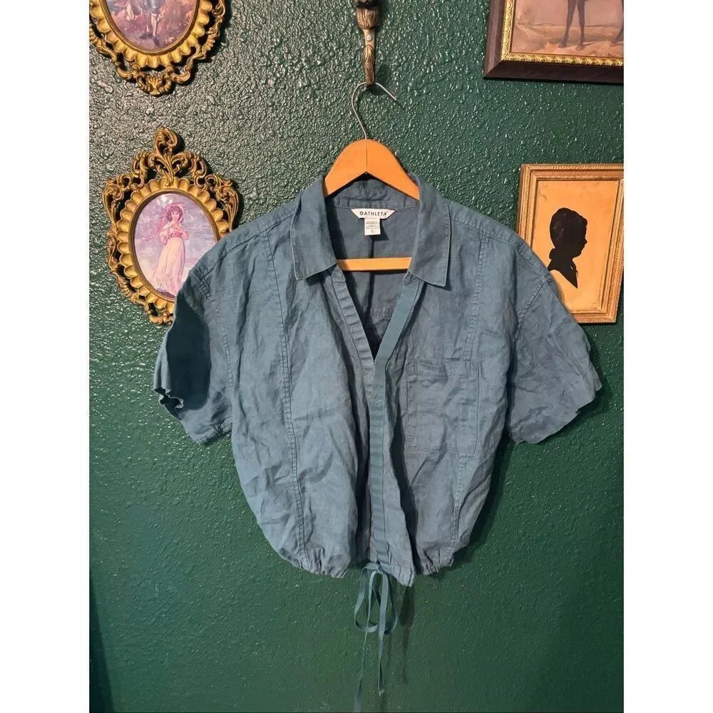 Athleta Playa Blue Linen Top Sz Large